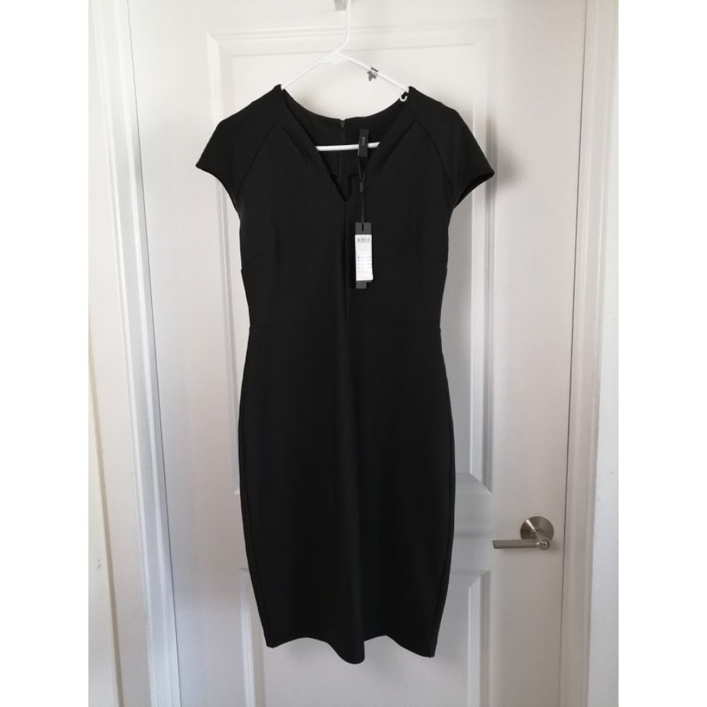 ASOS Black Ribbed Fitted V-Neck Dress